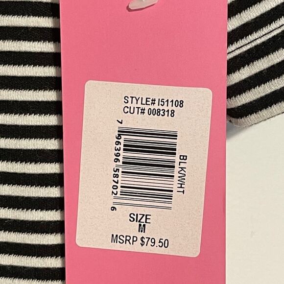 Isaac Mizrahi Short Sleeve Black and White Stripe Tunic Top Size Medium NWT - Picture 5 of 8